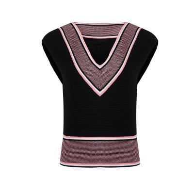 China 2021 Women's Soft And Smooth Sweater V-neck Jacquard Knitwear Black Sweater Knitted Clothes for sale