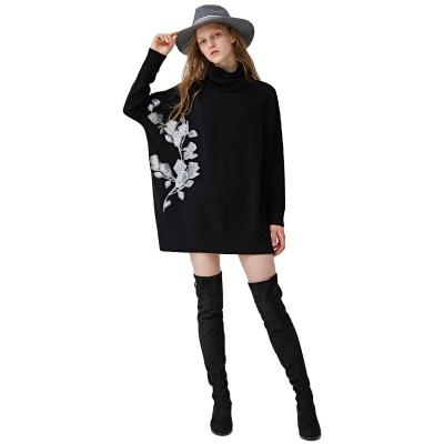 China Fashionable plus size ladies knit sequin embroidery turtle neck long sleeve plus size dress cashmere sweater knitted clothes for sale