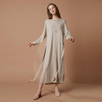 China Simple Knitted Backless Women Plus Size Ladies Mix Long Backless Round Neck Dress Cashmere Sweater for sale