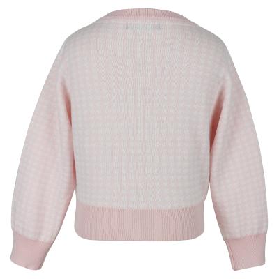 China Cute Pink Houndstooth Babies Sweater Soft Touch Breathable Long Sleeve Knit Cardigan With Button Knitted Clothes for sale