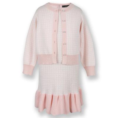 China Breathable Pink Houndstooth Ruffle Babies Sleeveless Sweater Knit Dress Knitted Clothes for sale