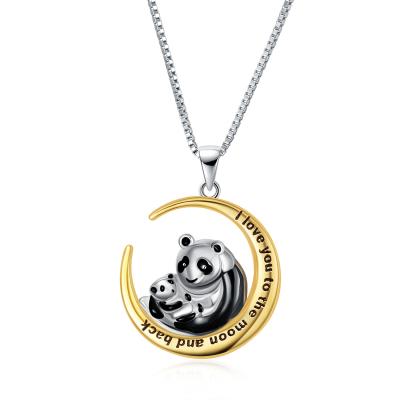 China TRENDY High Quality Jewelry 925 Sterling Silver Necklace Moon And Panda Back Pendant For Mum for sale