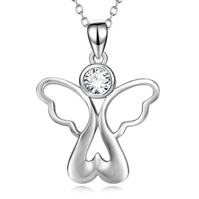 China Lead And Nickel Free Wholesale Angel Shape Pendant Necklace 925 Sterling Silver Necklace Jewelry With Zircon for sale