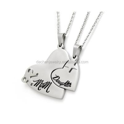 China Lead and Nickel Free Mom and Daughter Half Heart Couple Necklace 925 Sterling Silver Necklace for sale