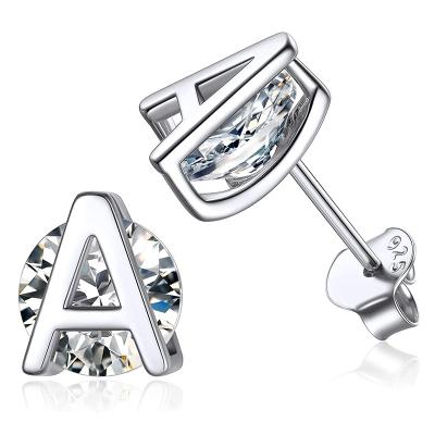 China 925 Sterling Silver Cubic Zirconia Letter Earrings Hypoallergenic Romantic Small Initial Stud Earrings for sale