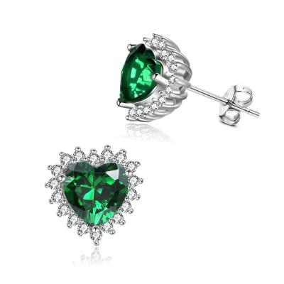 China FASHIONABLE 925 Sterling Silver Green Zircon Love Jewelry Stud Earrings Heart Shaped Stud Earrings For Women for sale