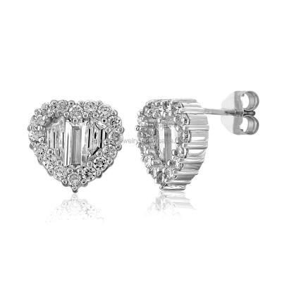 China Lead and Nickel Free Diamond 925 Sterling Silver Stud Earrings 925 Silver CZ Diamond Heart Earrings for sale