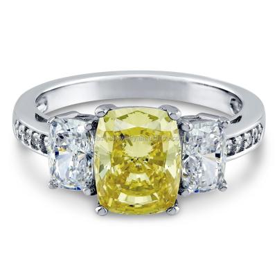 China Lead And Nickel Free Cushion Cut Yellow CZ Stone 925 Sterling Silver Ring Fashion Jewelry for sale