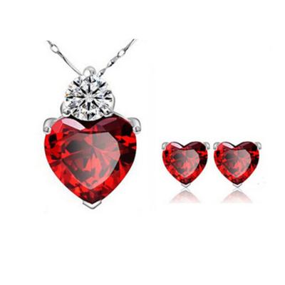 China Lead and Nickel Free Stunning Vintage Heart Cut Ruby Girls Women Female 925 Silver Jewelry Set for sale