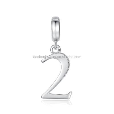 China Lead and Nickel Free Fashion Number Two Dangle Charm 925 Sterling Silver Charm For Bracelet for sale