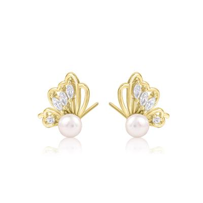 China CLASSIC Interesting Design S925 Sterling Silver Jewelry Pearl Butterfly Earrings for sale