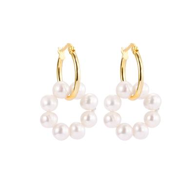 China CLASSIC Fashion Jewelry S925 Sterling Silver Gold Plated Round Pearl Circle Earrings for sale