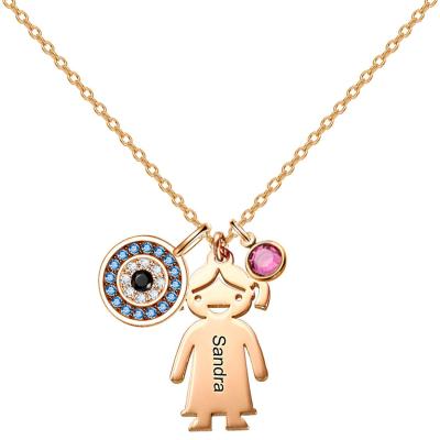 China Lead and Nickel Free Gold Plated Sterling Silver Custom Personalized Name Jewelry 925 Boy Girl Evil Eye Necklace for sale