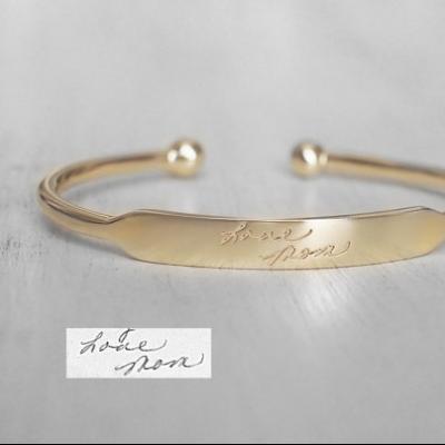 China REAL TRENDY Handwriting Cuff Bracelet for Her Personalized Signature Gold Cuff Bracelet for sale