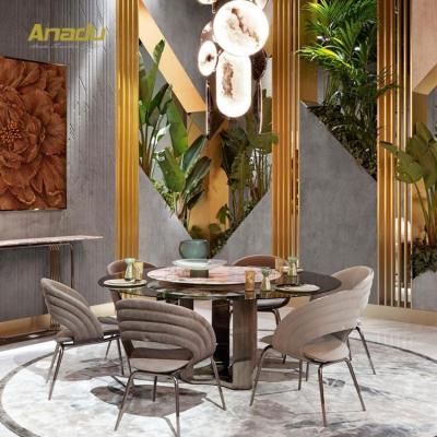 China Factory Customization Italian Luxury Design Round Dining Table With Rotating Center Dining Set for sale