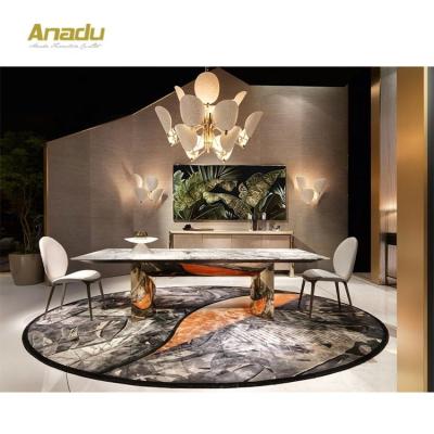 China Factory Customization Modern Factory Dining Table Marble Pouring Dining Table And Chairs Set With Stainless Steel Leg Table for sale