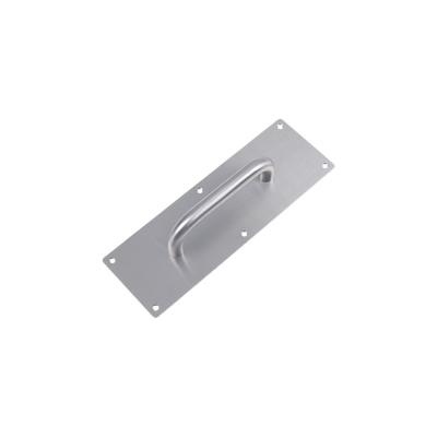 China Modern Rectangular Low Stainless Steel Door Handle Handplate Barn Door Handle Set Fireproof Hotel Lobby Silver Sanding Door Handles for sale