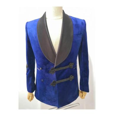 China Custom Made Suits Anti Shrink Tailored Half Linen Suits Bespoke Blue Crossed Mens Nightgown Suits for sale