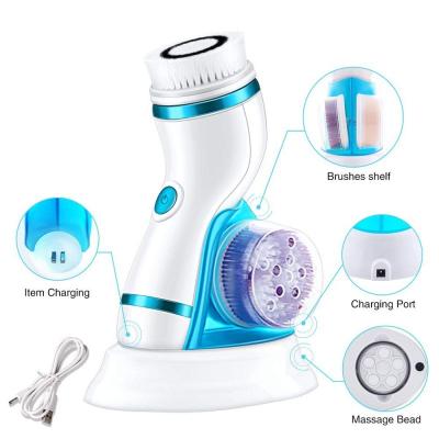 China Safe Ultimate Face Scrubber Spa Moisturizer Skin In-exposure Use Facial Cleansing Device Silicone Facial Cleansing Brush With 4 Brush Heads for sale