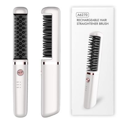 China Mini Electric Usb Charging Cordless Travel Outdoor Portable Volume Straight Dual Use Hair Straightener Comb Rechargeable Brush For Women for sale