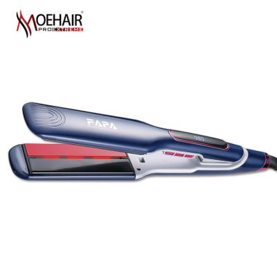 China Flat Infrared LCD Show Professional Titanium Ceramic Iron Salon Wide Flat Hair Straightener With Infrared for sale