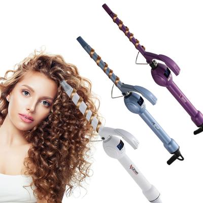 China Adjustable Heat Settings Slim Wand Men Short Hair Curling Iron Temperature Control Ceramic Rotating Professional Small Hair Curler With LCD Display for sale