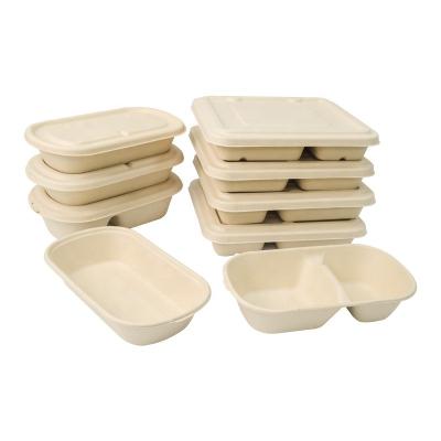 China Traditional Eco Friendly Takeaway Food Tray Sugarcane Bagasse Fruit Meat Cake Lunch Box With Lid Biodegradable Bagasse Tray for sale