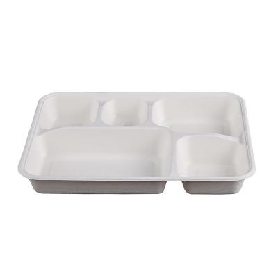 China Disposable Bagasse 5 Compartment Tray Disposable Food Tray Biodegradable Compostable 5 Tray Eco-friendly Grid Tray White Pulp Packaging for sale