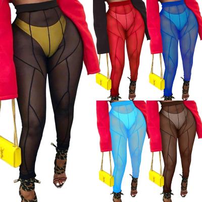 China Hot Selling Mesh Slim Fit Long Pant Summer Mid-waist Sheer Butt Lifting Women's Breathable Pants And Solid Color Pants for sale