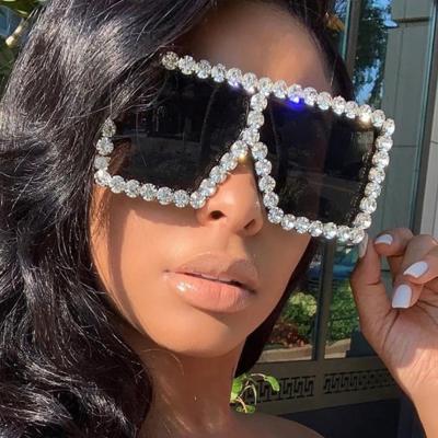 China Fashion Hot Sale Fitted Transparent Rhinestone Metal Frame Bling Glasses, Vintage Square Oversized Sun Glasses 2021 Sunglasses for sale