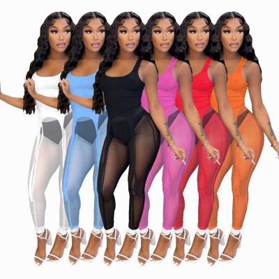 China 2022 New Arrival QUICK DRY Tank Principal 2 Pieces Set Summer Women Clothes Tracksuit Mesh Pants Two Piece Set for sale