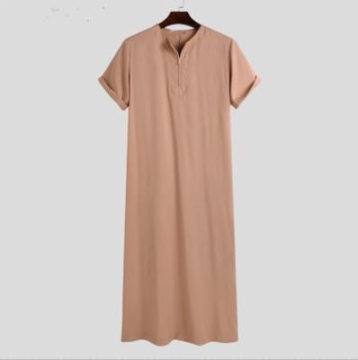 China Wholesale Arabic Men's Saudi Eid Abaya Short Sleeve Thobe Abaya Plus Size Muslim Dubai Thobes Cotton Different Colors For Men for sale