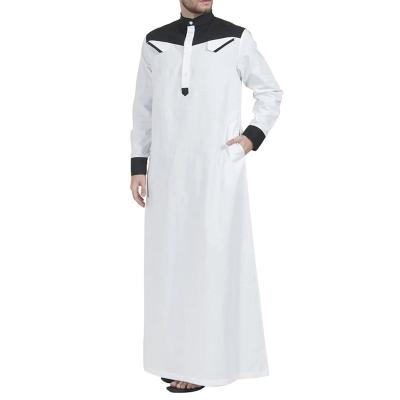 China 2022 Newest Muslim Clothing Cotton Men's Middle East Stand Prayer Abaya Contrast Color Collar Long Sleeve Loose National Style for sale