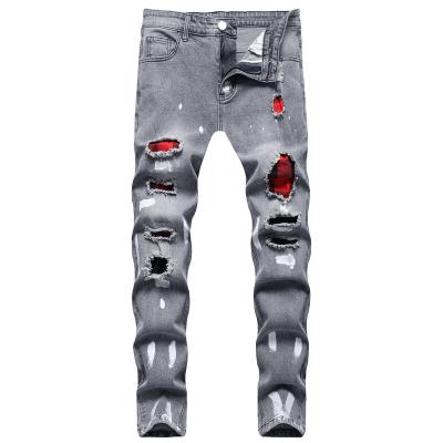 China 2022 Fashion QUICK DRY Mens Jeans Skinny Ripped Mens Jeans Streetwear Denim Plaid Patchwork Slim Fit Pants For Men for sale