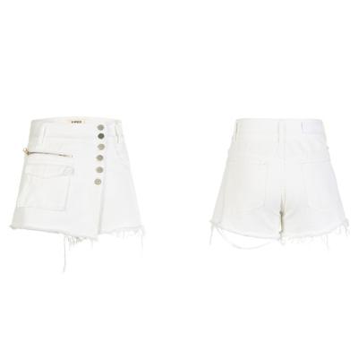 China X-Mier Viable 2022 New Fashion High Waist Solid Color Breasted Denim Skirt A Line Pockets White Simple Harajuku Mini Jean Skirt for sale