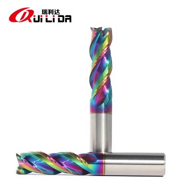 China Carbide RLD Rainbow Color DLC Coating Carbide Endmill Fresas CNC Milling Cutter For Aluminum/Copper High Speed ​​And Feed for sale