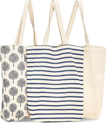 China High Quality Reusable Souvenir Canvas Stripe Shopping Bag Shoulder Canvas With Handles for sale