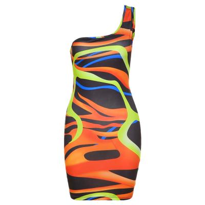 China Amazon Sales Sleeveless Bodycon Breathable Hot Summer Printed One Shoulder Backless Casual Outfits for sale