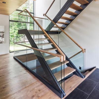 China Modern Trendy Chic Staircase Design Used Indoor Steel Glass Straight Staircase For Small Spaces for sale