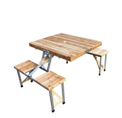 China Solid Wood Portable Wooden Table With Four Seats Picnic Camping Folding Table for sale