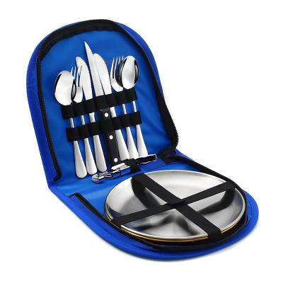 China Sustainable Wholesale Camping Supplies Car Hiking Travel BBQ Dinnerware Set Stainless Steel Portable Cutlery Set Outdoor Picnic Pack Cutlery for sale