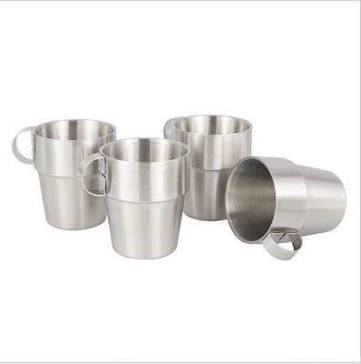 China Durable Korea Stainless Steel Double-Layer Outdoor Cup 4 Piece Set Picnic Heat Insulation Anti-scalding Coffee Cup for sale