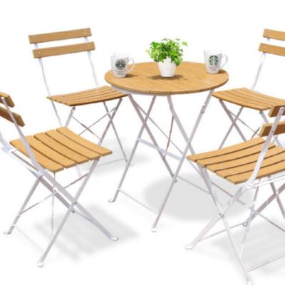 China modern outdoor plastic wood set of small folding table and chair set balcony table and chair cafe furniture for sale