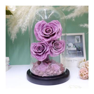 China Valentine's Day Gifts Immortal Mother's Gift Every True Love Blue Grade Heart Shape Globe Dome Lasting Miss Preserved Fresh Flowers Eternal Roses for sale