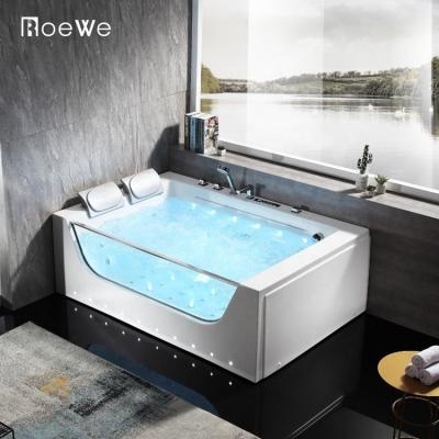 China Double Side Skirt (Left Skirt) 2 Person Hot Tub With Light Large Waterfall Led Hydromassage Whirlpool White Acrylic Bathtub for sale