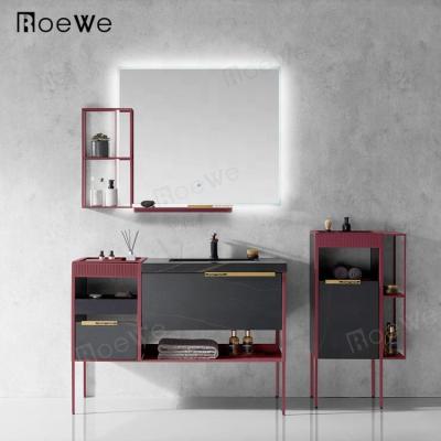 China Modern bathroom cabinets stainless steel luxury bathroom cabinet with agglomerated stone countertop and ceramic basin for sale