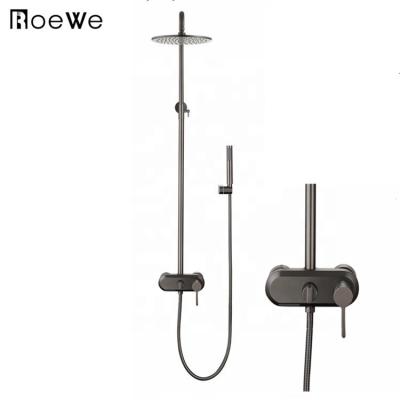 China With Matte Black Slide Bar Rainfall Wall Mounted Top Shower And Hand Shower Set Wall-mount Brass Bath Shower Rainfall Style Faucet for sale