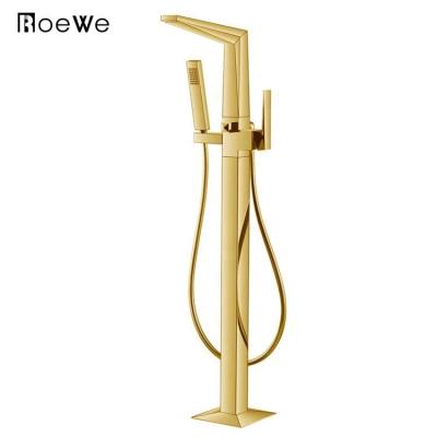 China Freestanding Slide Bar Gold Bathtub Faucet Shower Faucets,Brass Body Luxury Floor Standing Faucet,Floor Standing Bathtub Mixer Tap for sale