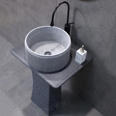 China Contemporary Round Basin With Column , Artificial Stone Bathroom Sinks , Compound Marble Freestanding Sink for sale