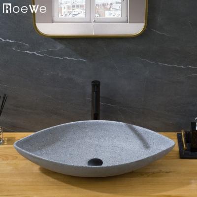 China Different color and shape for choice oval sandstone bathroom sinks, frosted outdoor washbasin, gray stone basin for sale